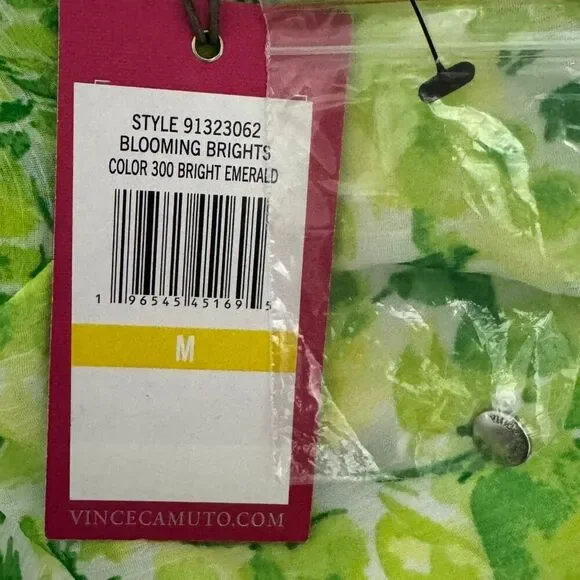 VINCE CAMUTO Floral Ruffle Flutter Short Sleeve Blouse Bright Emerald NWT Medium - Picture 8 of 9